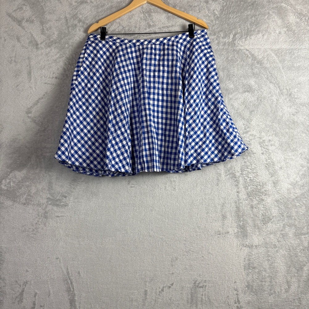 J.Crew Skirt Mini Gingham Linen A-Line 12 Blue White Pockets Preppy Vacation